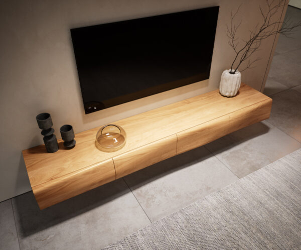 TV stolek New Live-Edge 200 cm přírodní dub 4 dvířka šikmá podnož kovová černá - Image 2