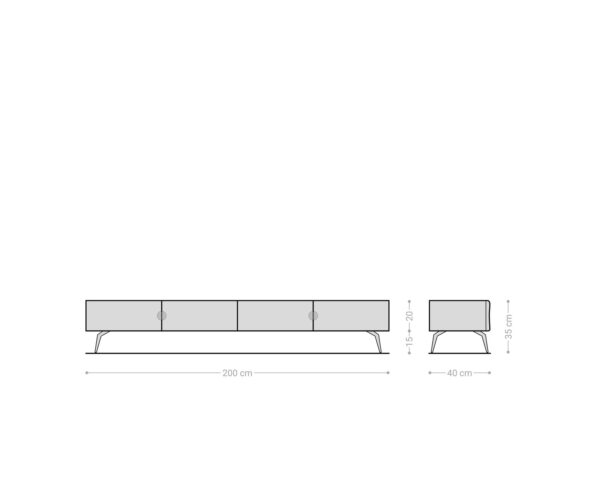 TV stolek New Live-Edge 200 cm přírodní dub 4 dvířka šikmá podnož kovová černá - Image 7