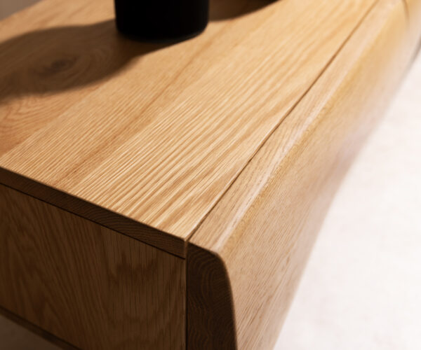 TV stolek New Live-Edge 200 cm přírodní dub 4 dvířka šikmá podnož kovová černá - Image 6