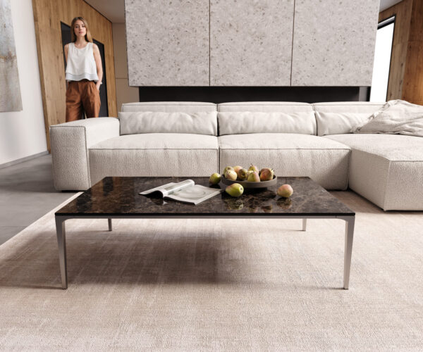 Dohányzóasztal Levente 110x60 cm kerámia Laminam® Emperador Extra Lucidato sötétbarna fém láb ezüst - Image 2