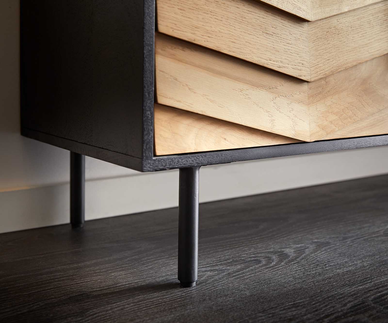 TV szekrény Muvi 200 cm tölgy természetes mango fekete fém fekete 2 ajtós 2 rekeszes - Image 7