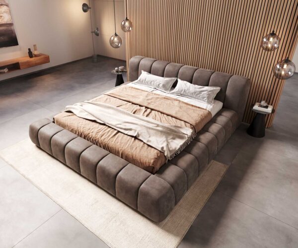 Kárpitozott ágy Cutio 180x200 cm mikroszálas taupe vintage - Image 4
