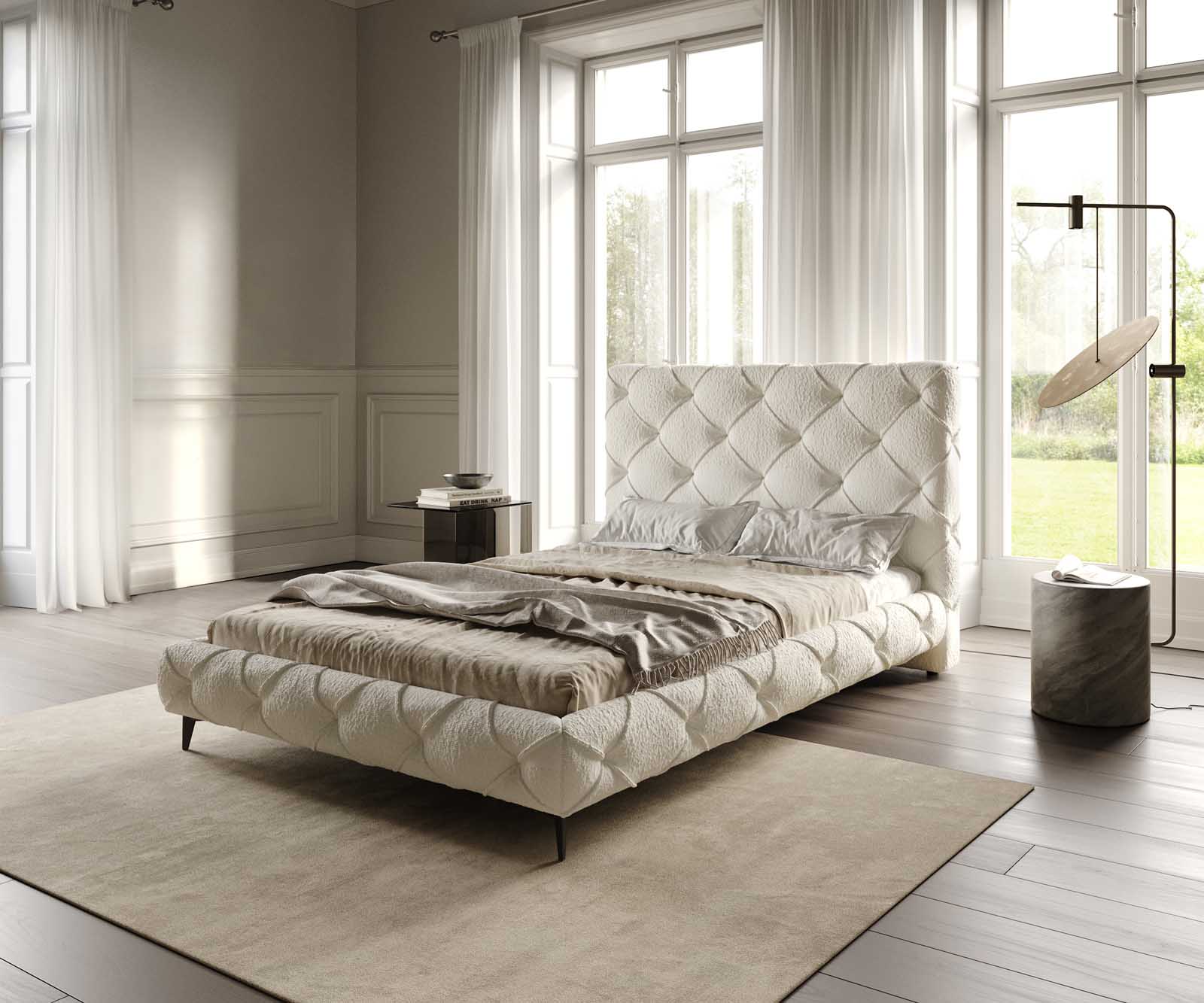 Kárpitozott ágy Nayara 140x200 cm bouclé krémfehér