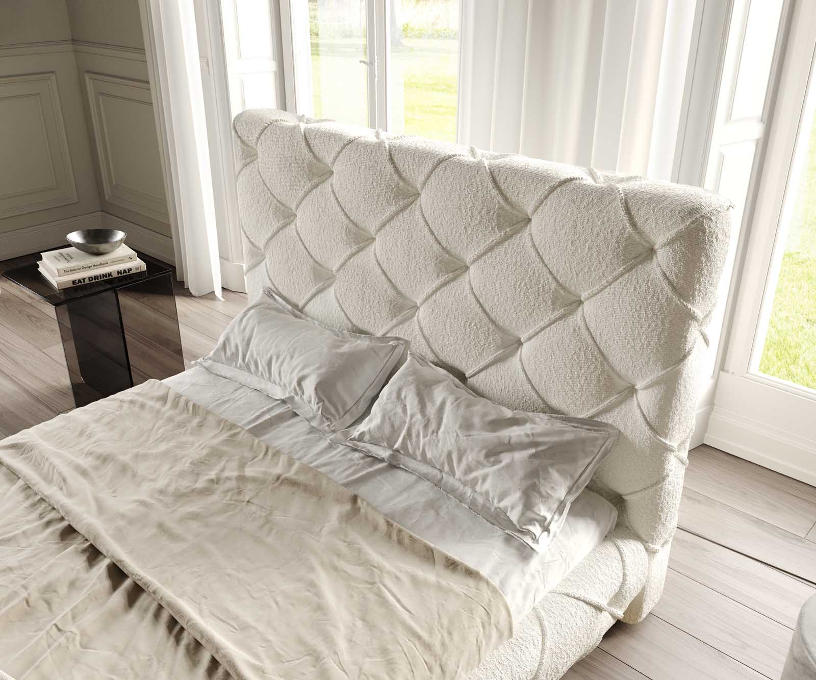 Kárpitozott ágy Nayara 140x200 cm bouclé krémfehér - Image 6