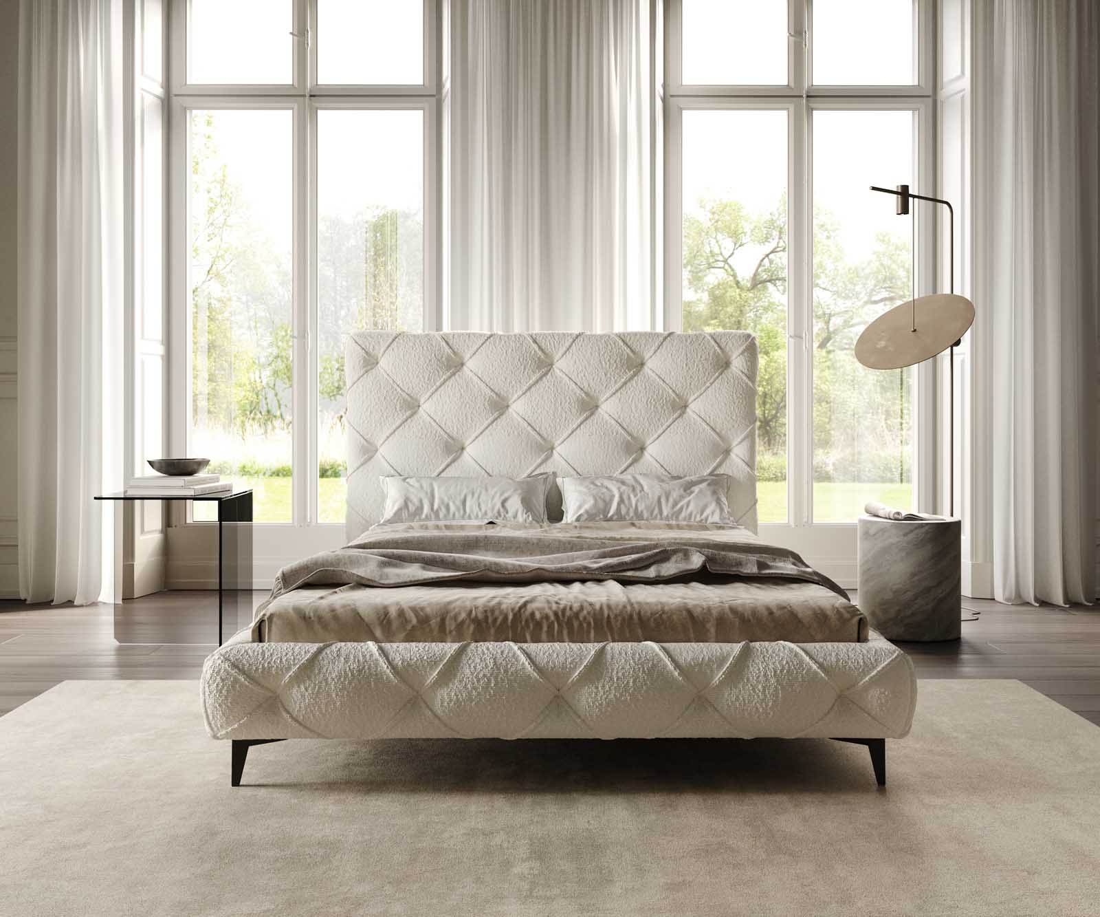 Kárpitozott ágy Nayara 140x200 cm bouclé krémfehér - Image 3