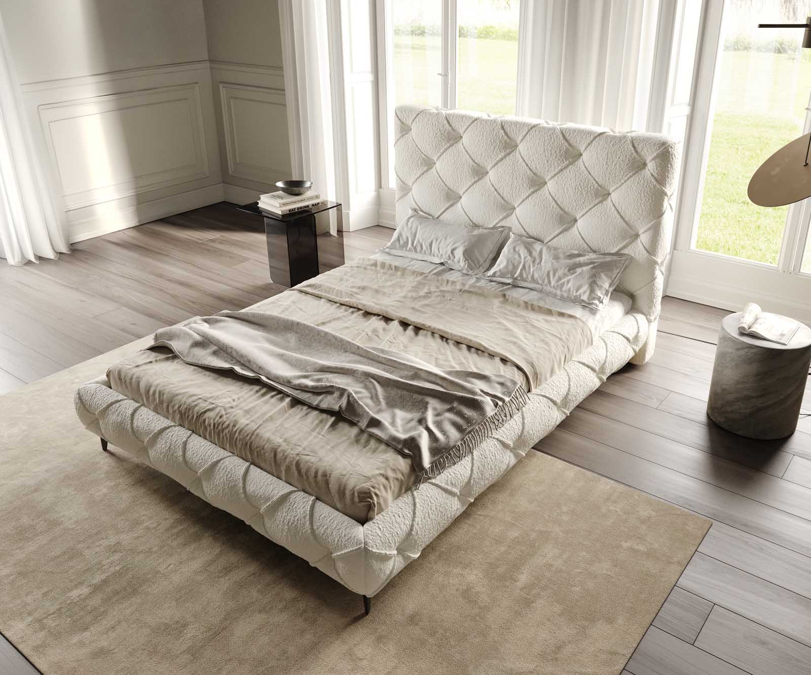 Kárpitozott ágy Nayara 140x200 cm bouclé krémfehér - Image 5