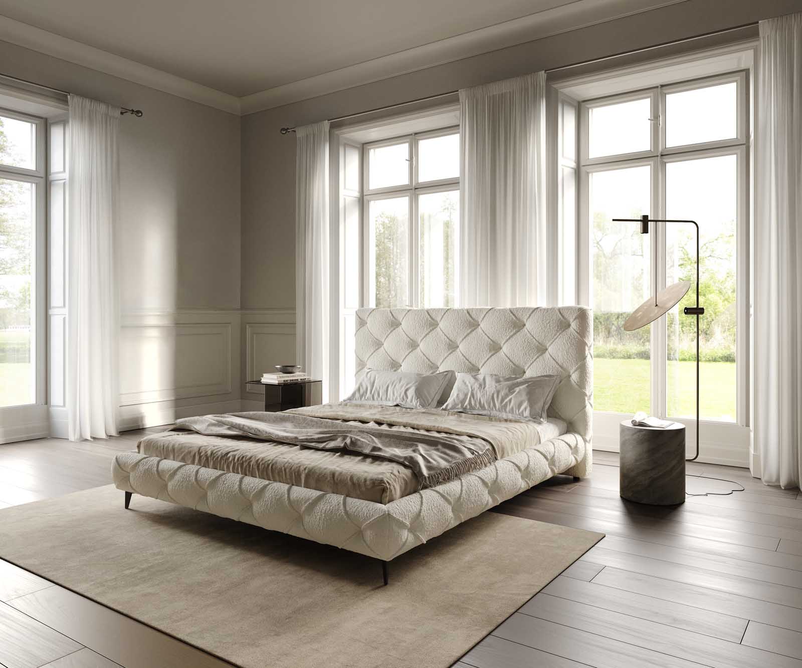 Kárpitozott ágy Nayara 180x200 cm bouclé krémfehér