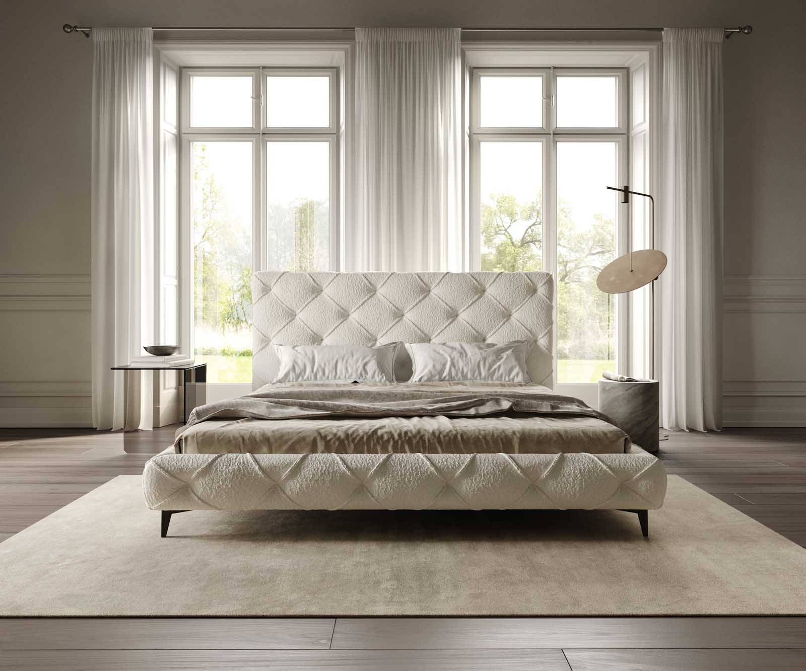 Kárpitozott ágy Nayara 180x200 cm bouclé krémfehér - Image 3