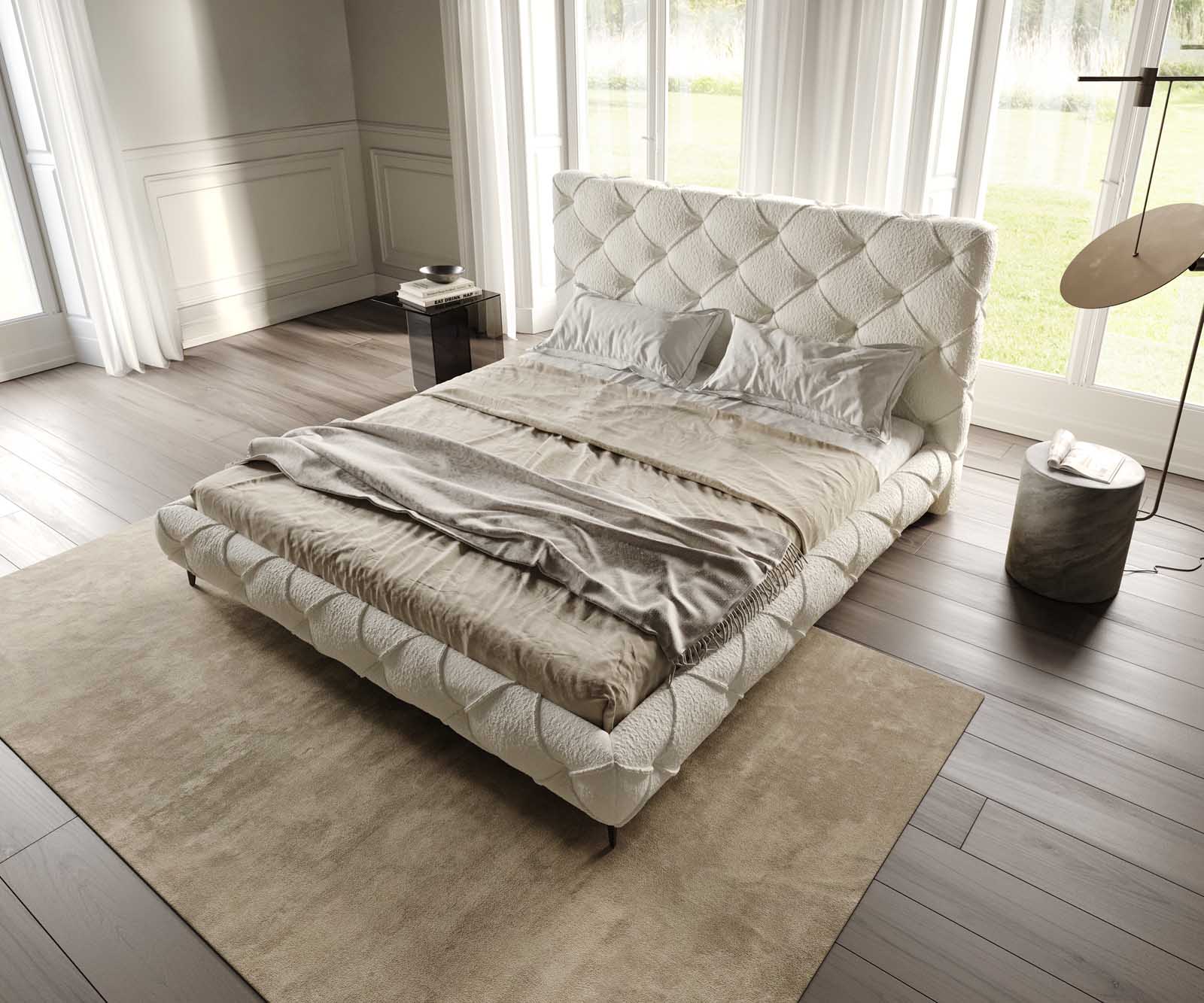 Kárpitozott ágy Nayara 180x200 cm bouclé krémfehér - Image 5