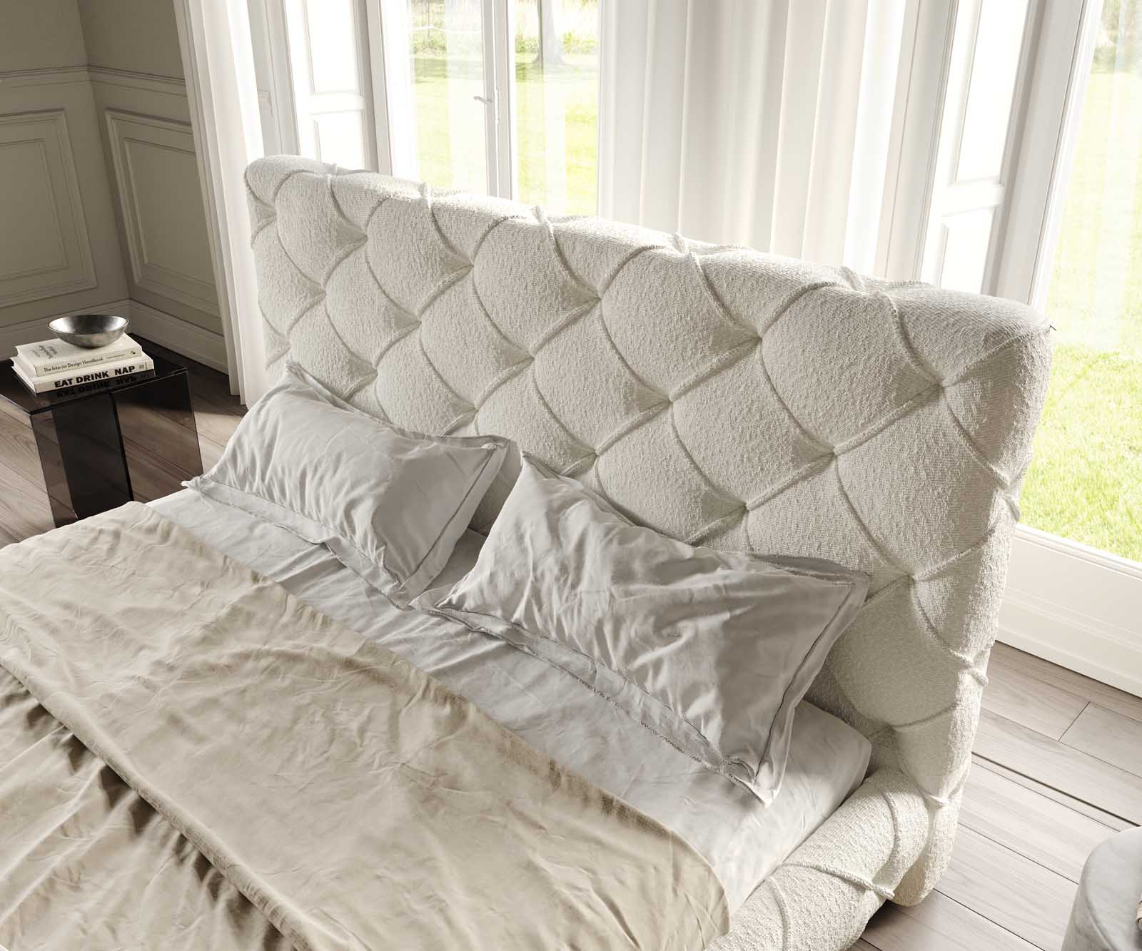 Kárpitozott ágy Nayara 180x200 cm bouclé krémfehér - Image 6