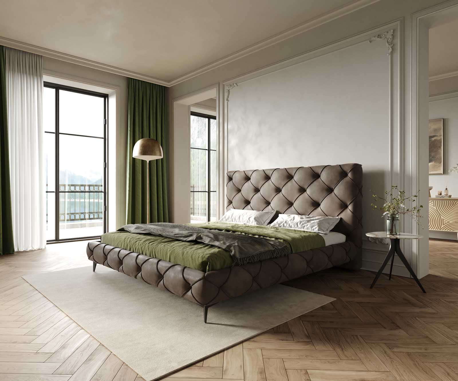 Kárpitozott ágy Nayara 180x200 cm mikroszálas taupe vintage