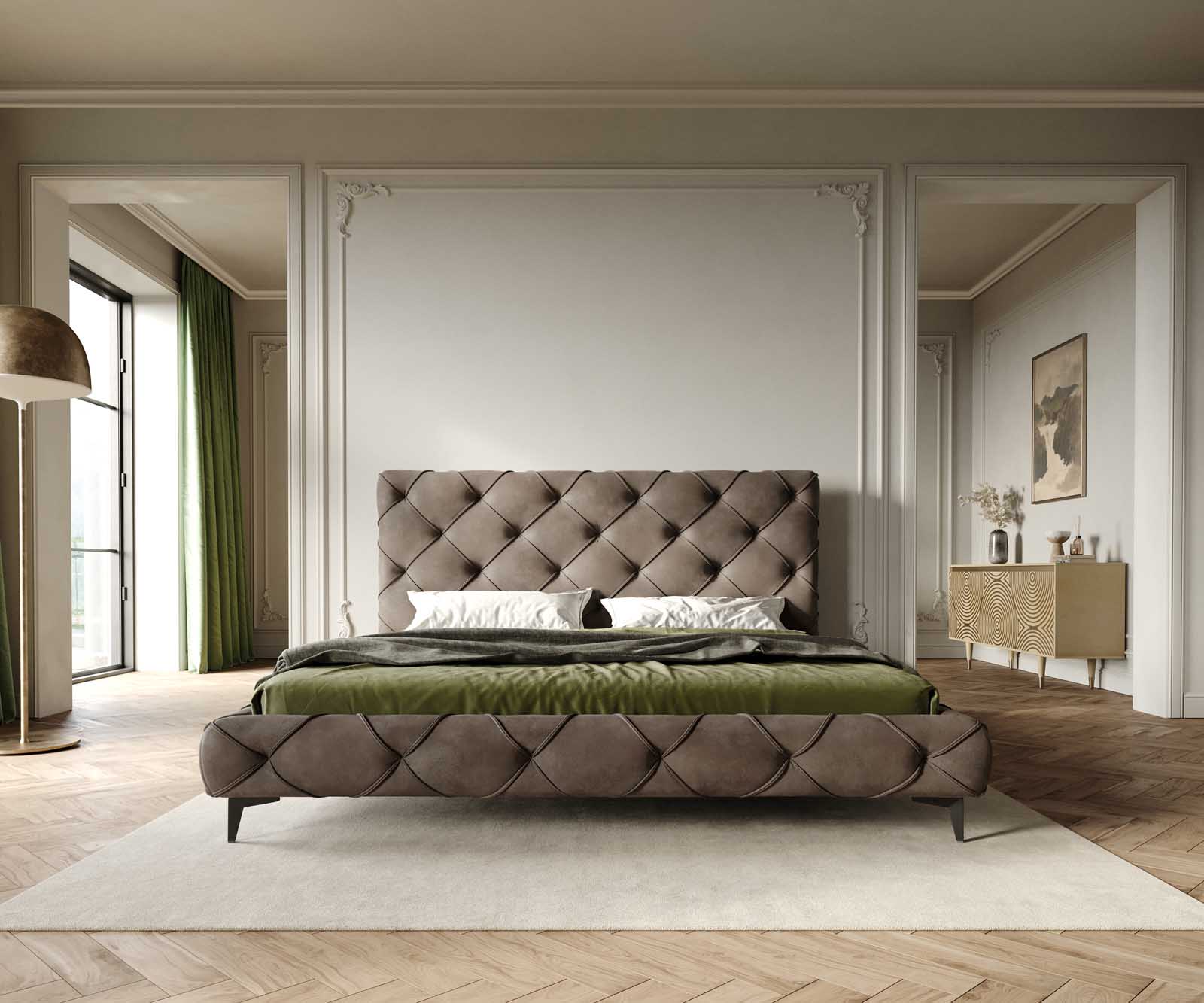 Kárpitozott ágy Nayara 180x200 cm mikroszálas taupe vintage - Image 3