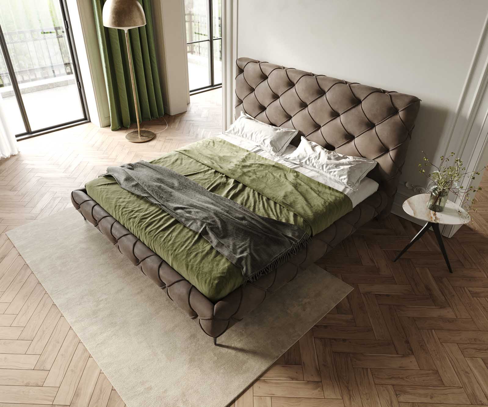 Kárpitozott ágy Nayara 180x200 cm mikroszálas taupe vintage - Image 5