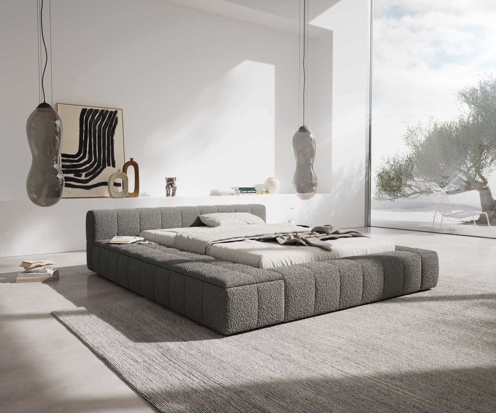 Kárpitozott ágy Espazio 140x200 cm bouclé ezüstszürke tárolóhellyel
