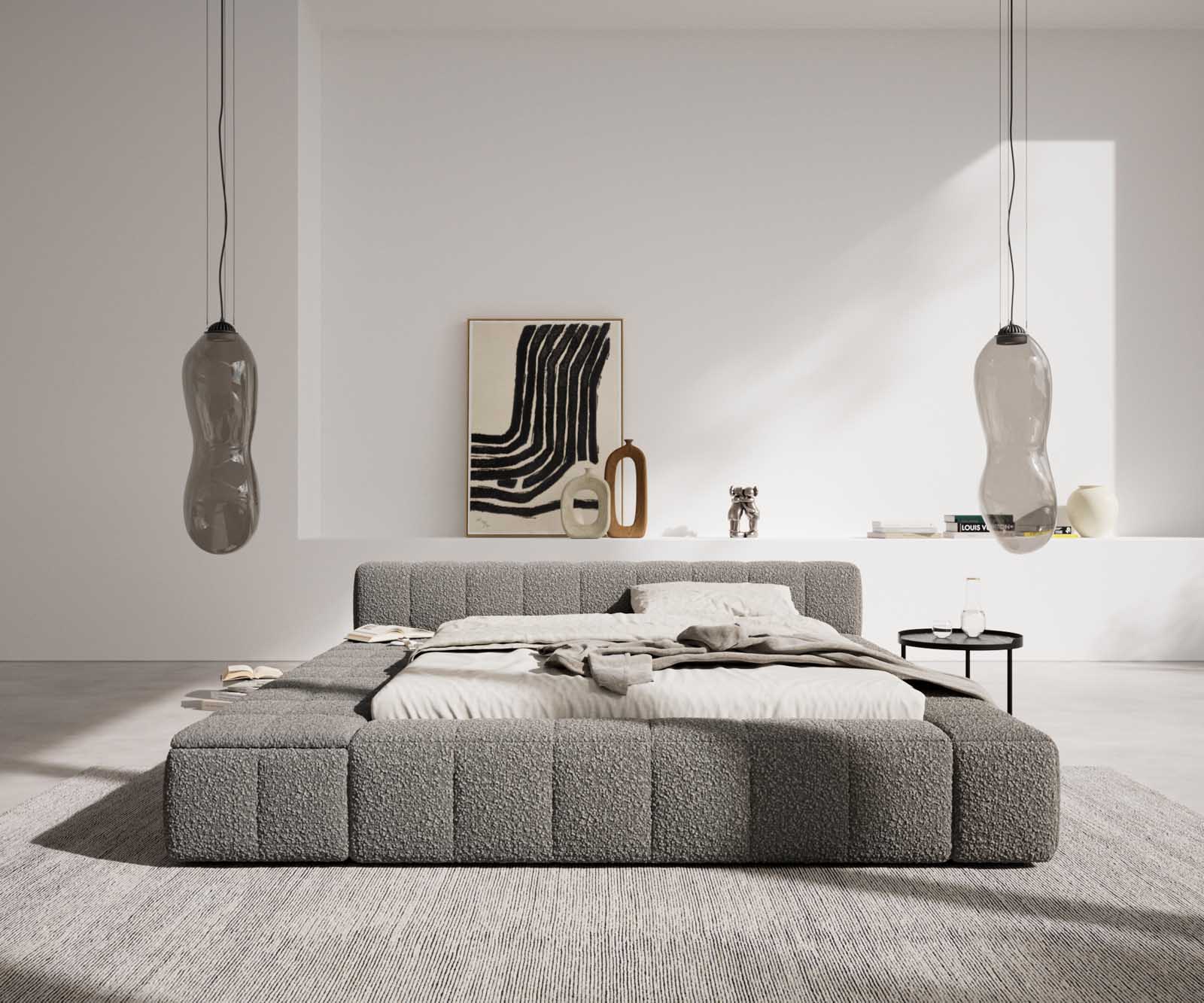 Kárpitozott ágy Espazio 140x200 cm bouclé ezüstszürke tárolóhellyel - Image 5