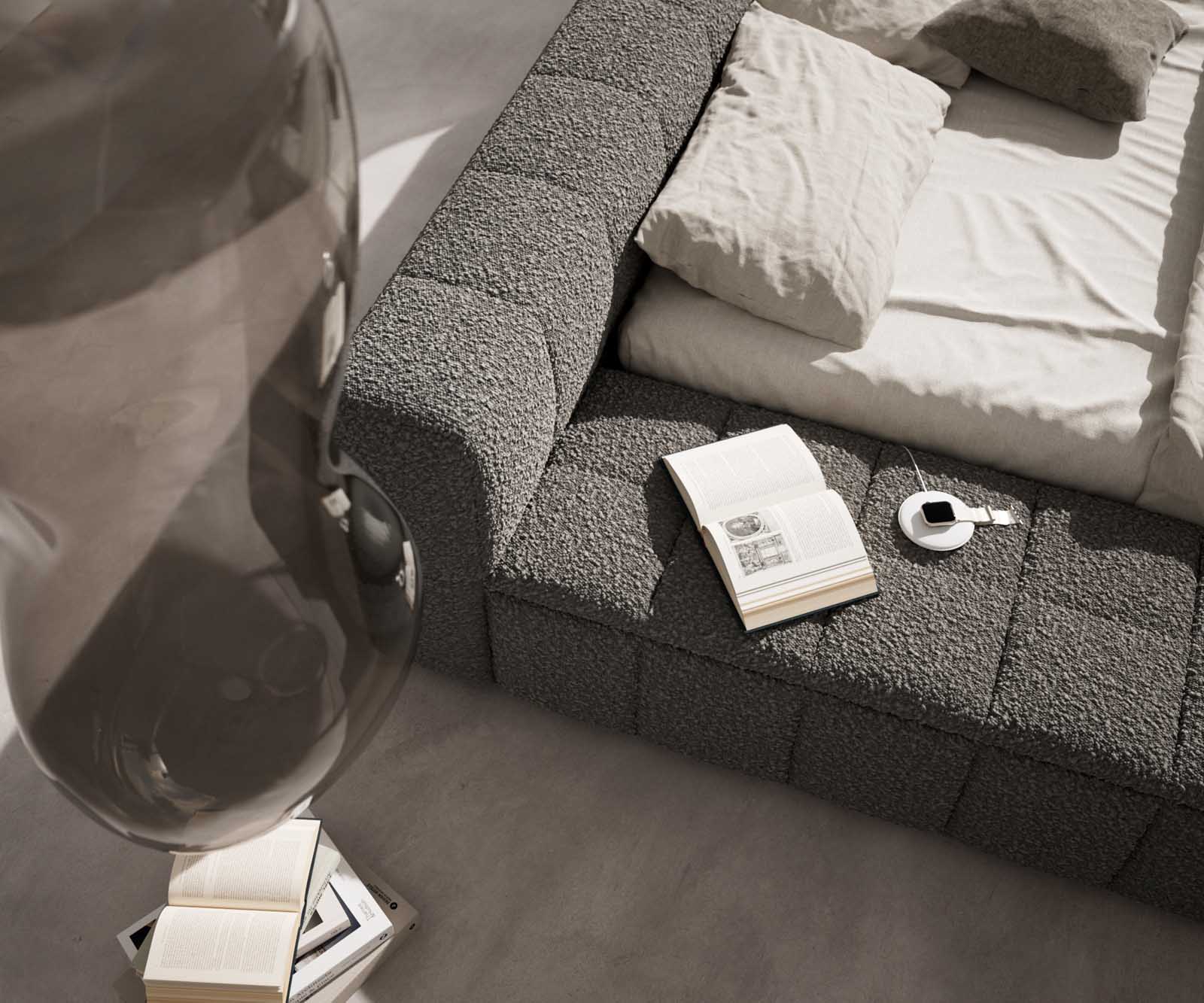 Kárpitozott ágy Espazio 140x200 cm bouclé ezüstszürke tárolóhellyel - Image 7