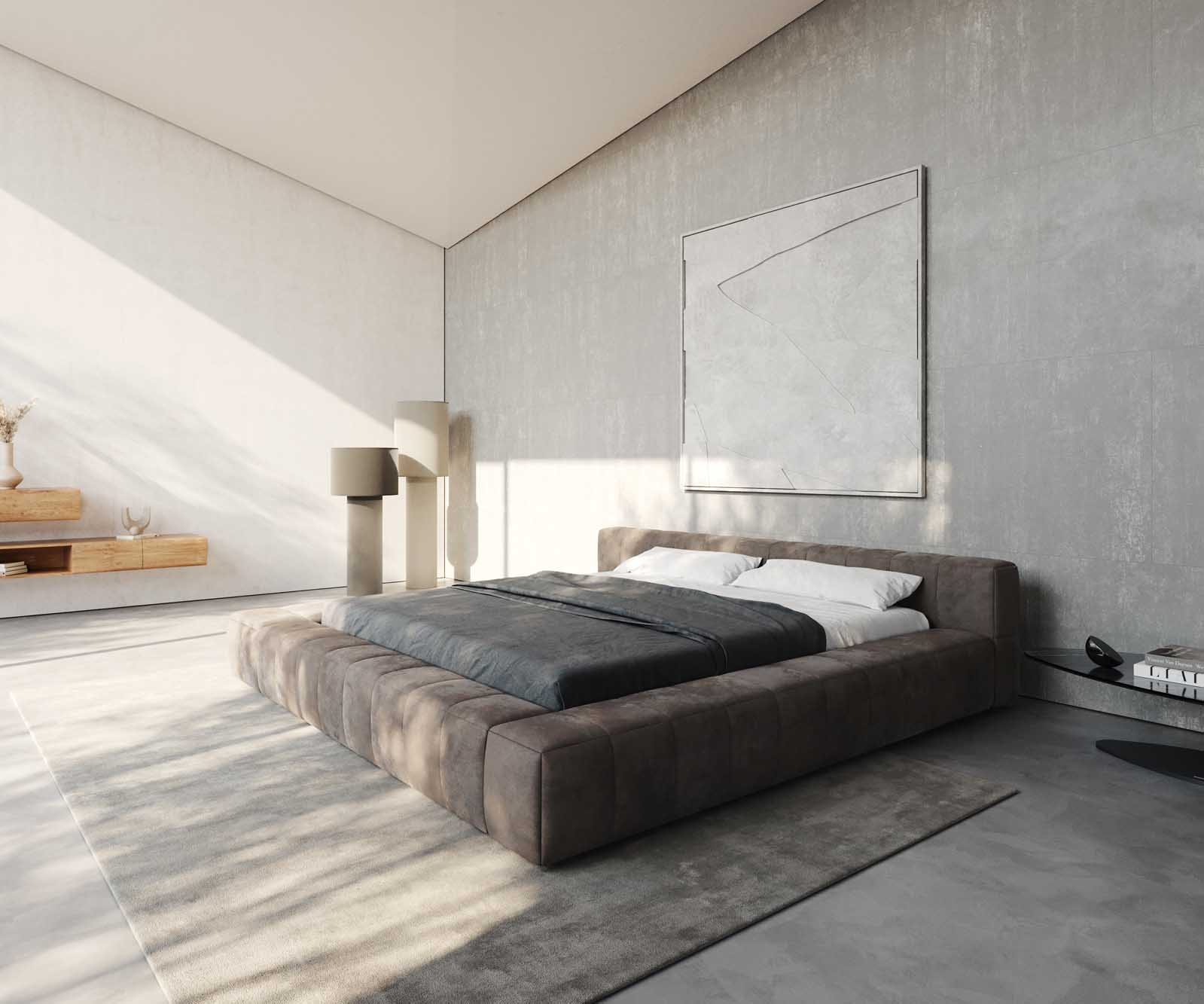 Kárpitozott ágy Espazio 180x200 cm mikroszálas taupe vintage tárolóhellyel