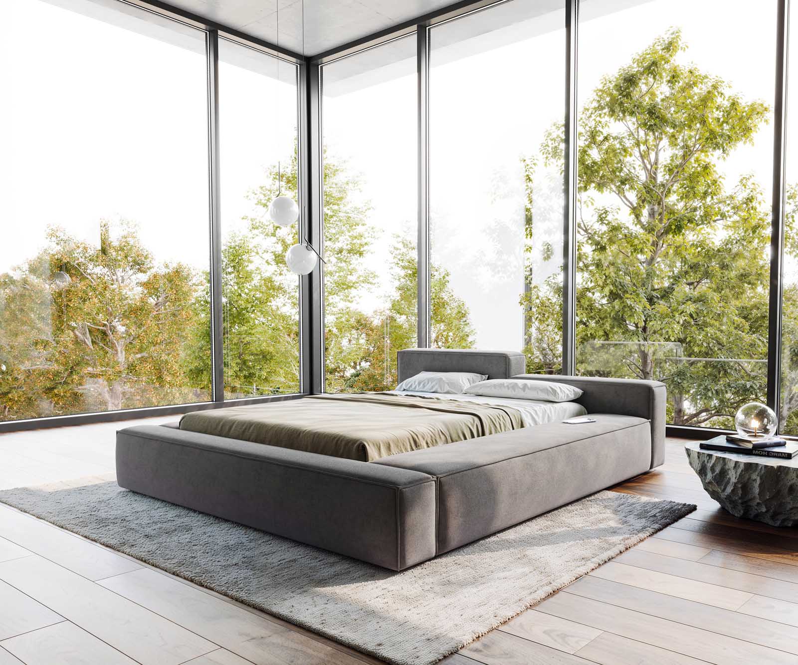 Kárpitozott ágy Kalinea 140x200 cm mikroszálas szürke