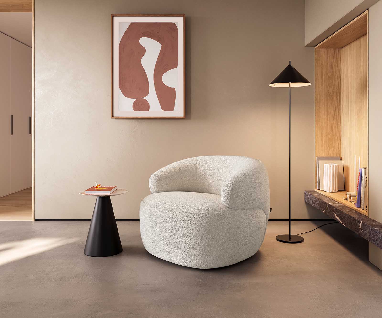 Lounge fotel Nova 88x88 cm bouclé krémfehér