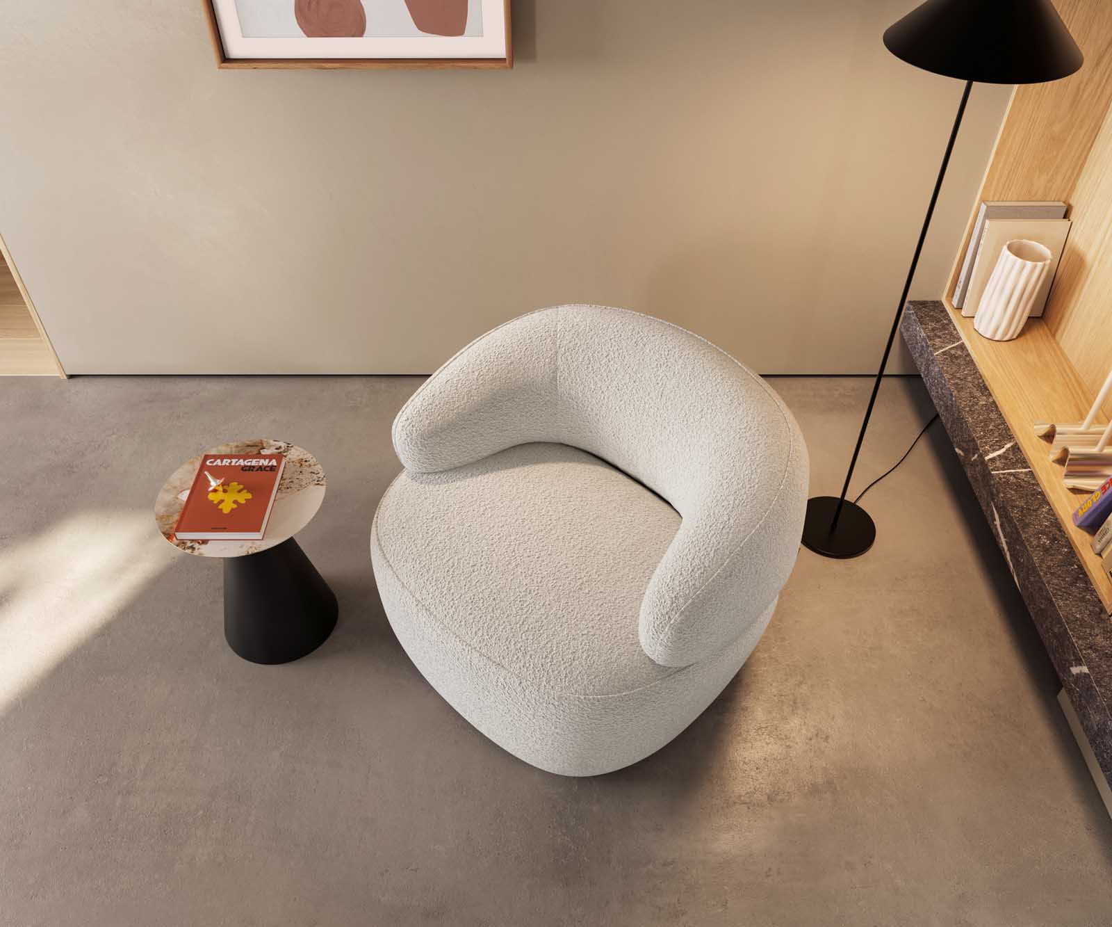 Lounge fotel Nova 88x88 cm bouclé krémfehér - Image 2