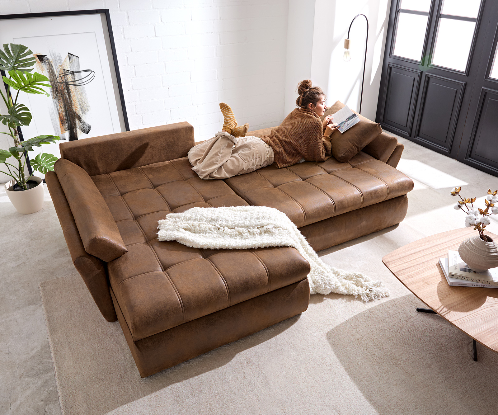 Sarokkanapé Loana 275x185 cm barna alvó funkcióval - Image 4