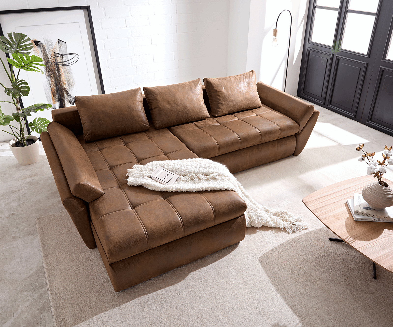 Sarokkanapé Loana 275x185 cm barna alvó funkcióval - Image 5