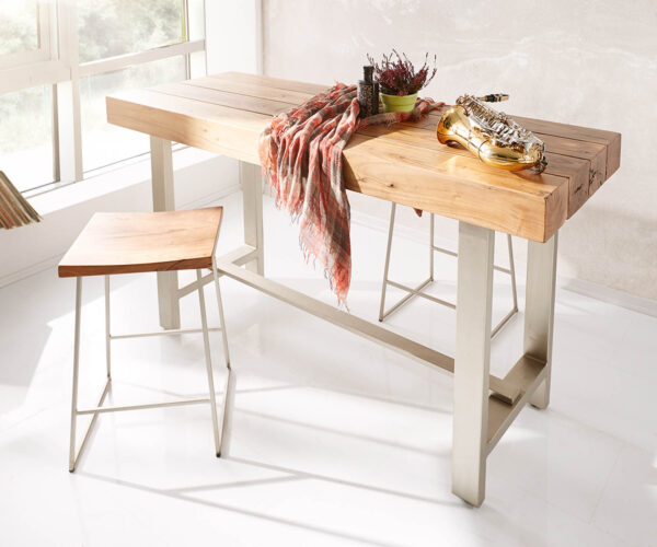 Bárasztal Blokk 165x60 cm akác természetes fém láb