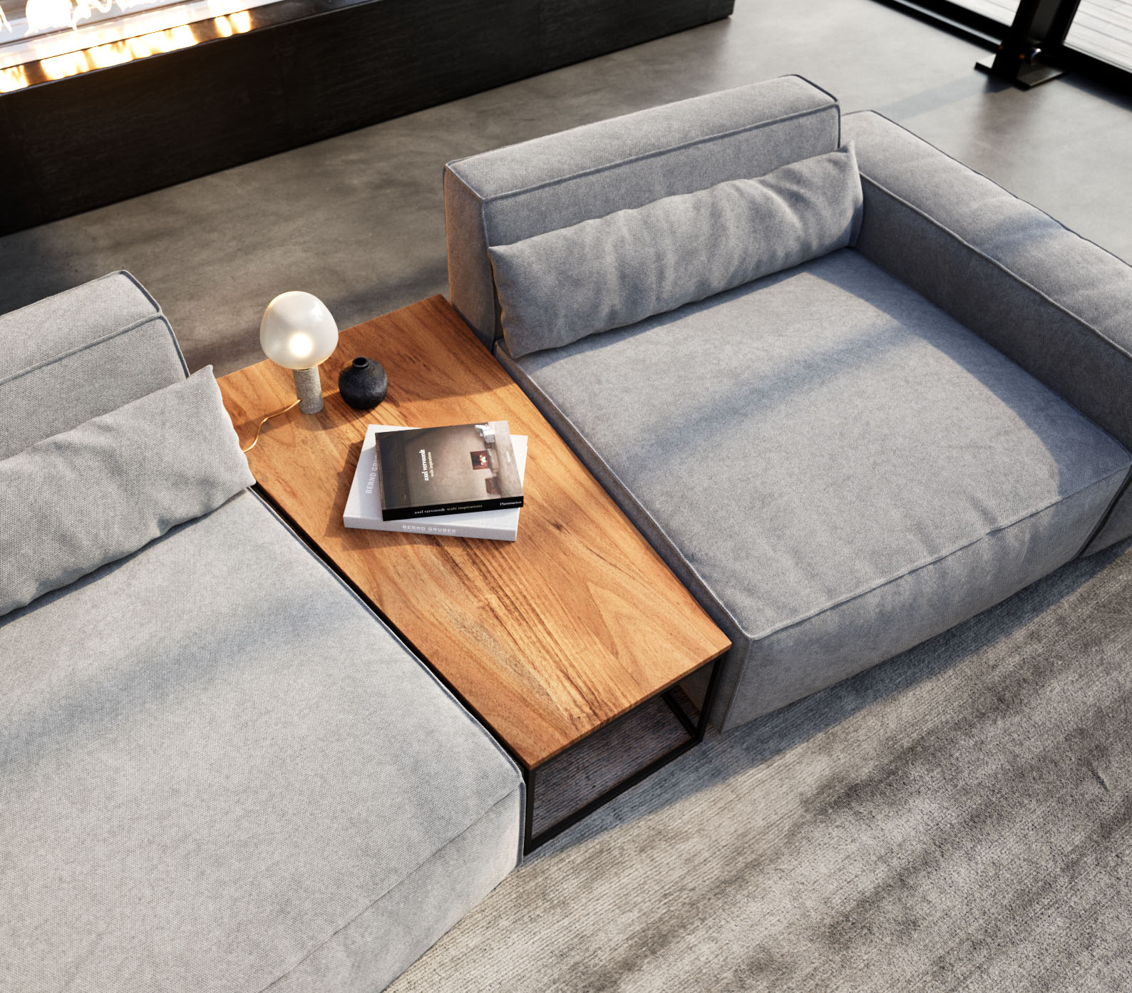 Dohányzóasztal Tatius 120x40/70 akác természetes fekete lábazattal Sirpio trapézasztalhoz illő - Image 4