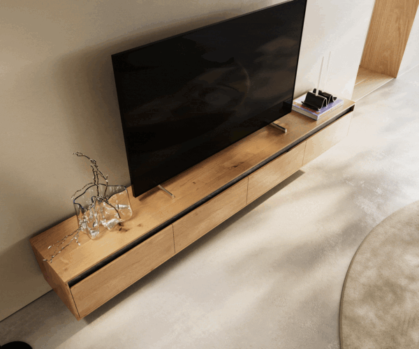 TV szekrény Stonegrace 240 cm tölgy természetes 4 ajtós lebegő - Image 2