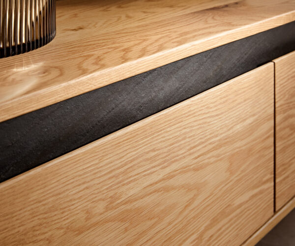Design TV szekrény Stonegrace 200 cm tölgy természetes pala 4 fiókos V láb rozsdamentes acélból - Image 5