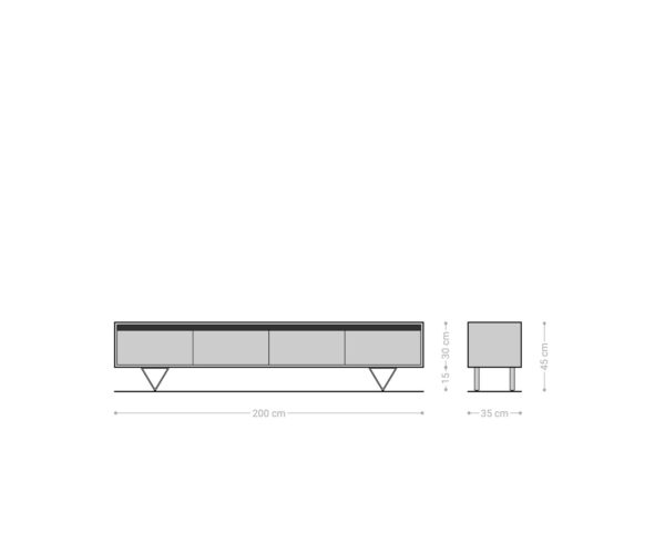 Design TV szekrény Stonegrace 200 cm tölgy természetes pala 4 fiókos V láb rozsdamentes acélból - Image 6