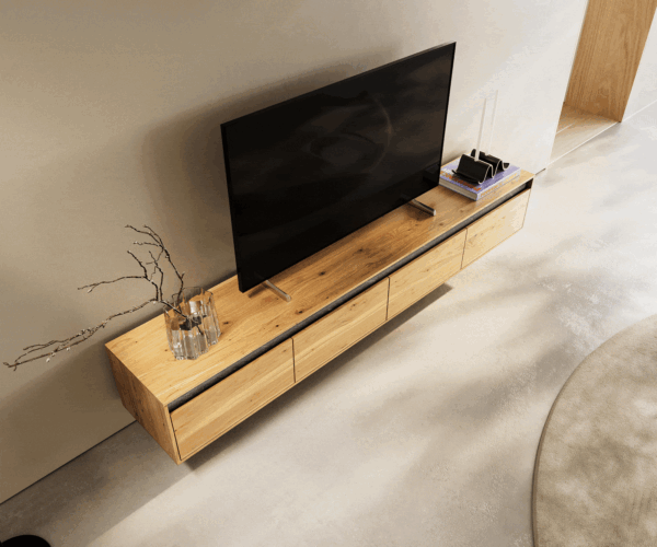 Design TV szekrény Stonegrace 200 cm tölgy természetes pala 4 fiókos lebegő - Image 4