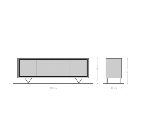 Komód Stonegrace 200 cm tölgy természetes 4 ajtós kőfurnér V-láb rozsdamentes acél - Image 7