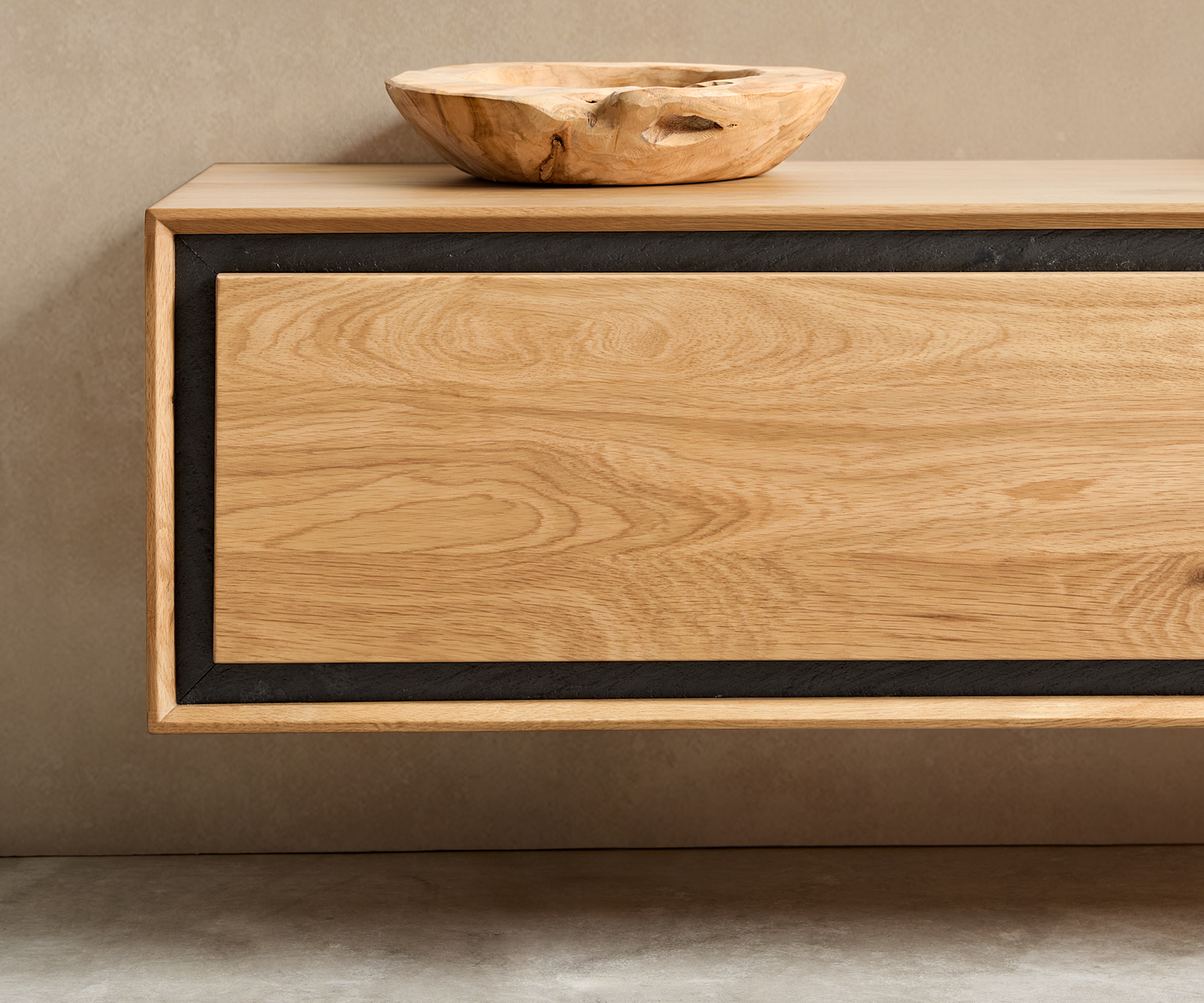 TV szekrény Stonegrace 200 cm tölgy természetes 4 ajtós kőfurnér lebegő - Image 6