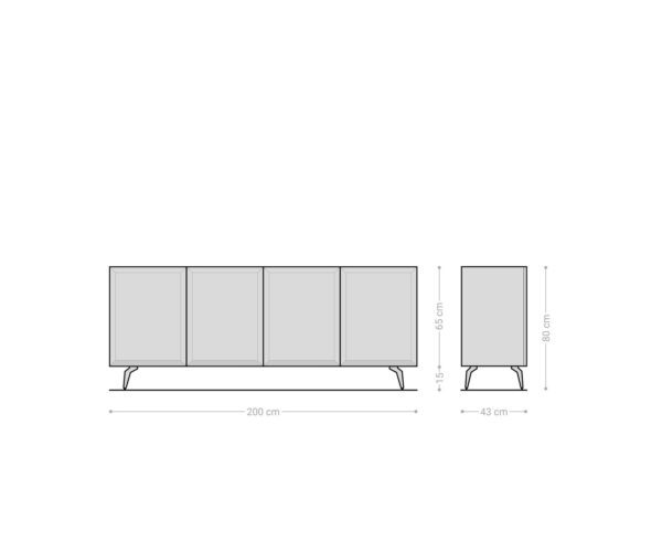 Komód Marellia 200 cm szürke 4 ajtós sarok láb rozsdamentes acél - Image 7