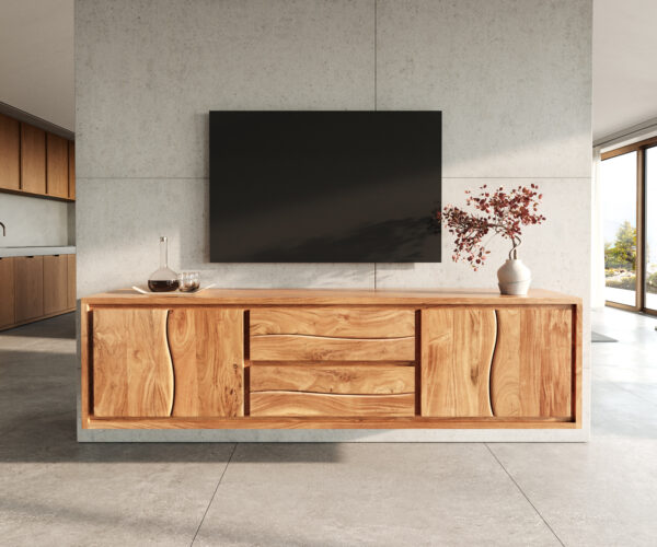 TV szekrény Live-Edge 200 cm akác természetes 4 ajtós 2 fiókos lebegő - Image 2