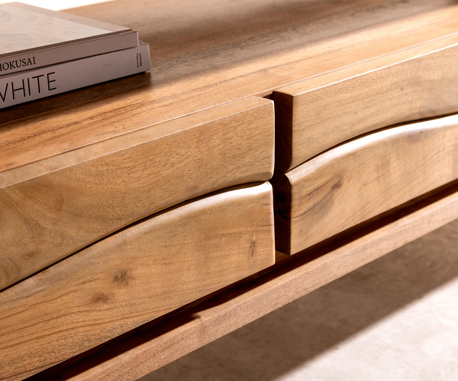 TV szekrény Live-Edge 146 cm akác természetes 3 fiók 1 rekesz lebegő - Image 5