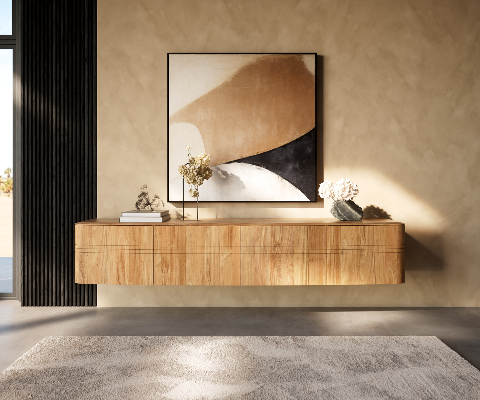 TV szekrény Nagaru 220 cm akác aura 4 ajtós lebegő - Image 2