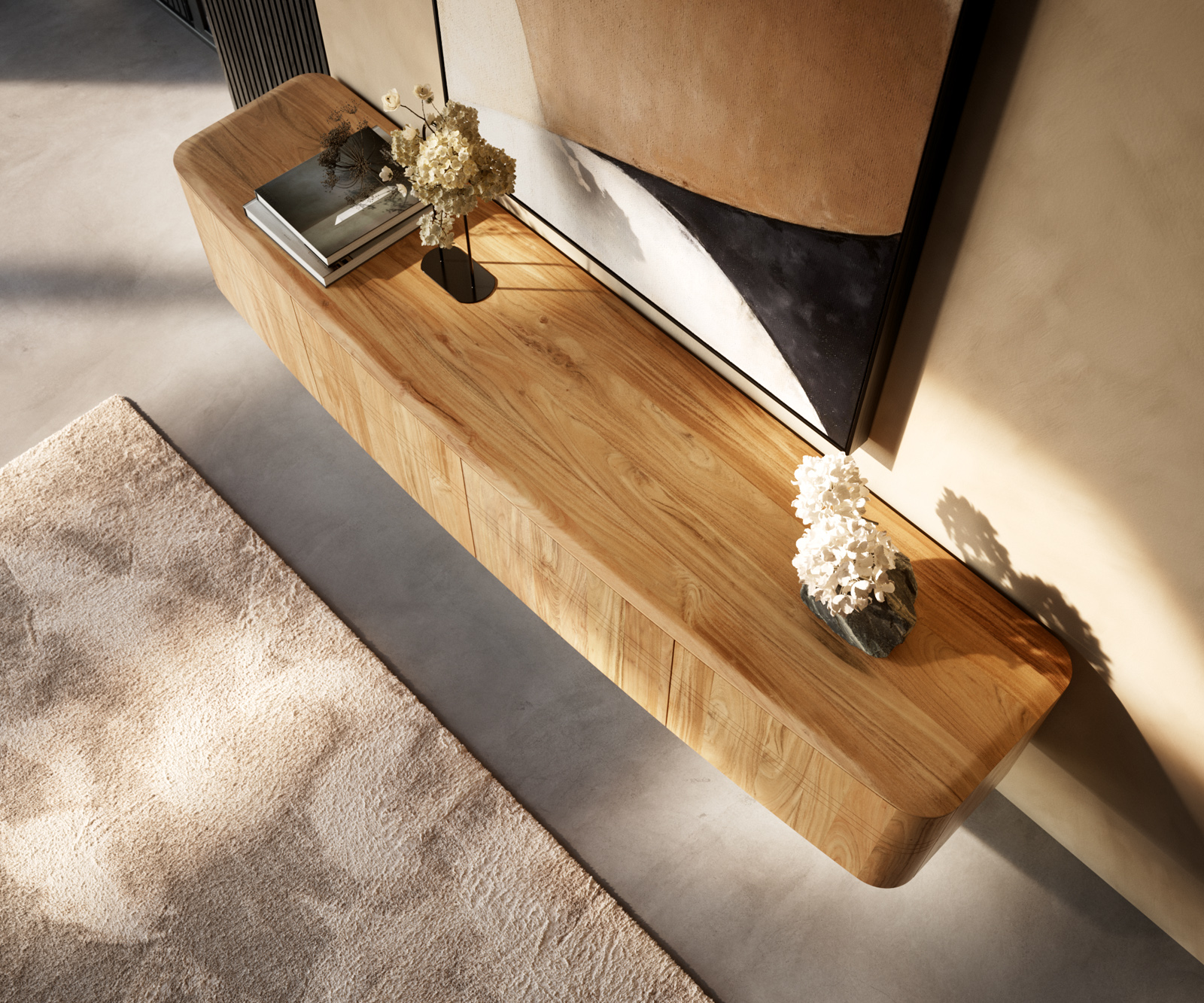 TV szekrény Nagaru 220 cm akác aura 4 ajtós lebegő - Image 4