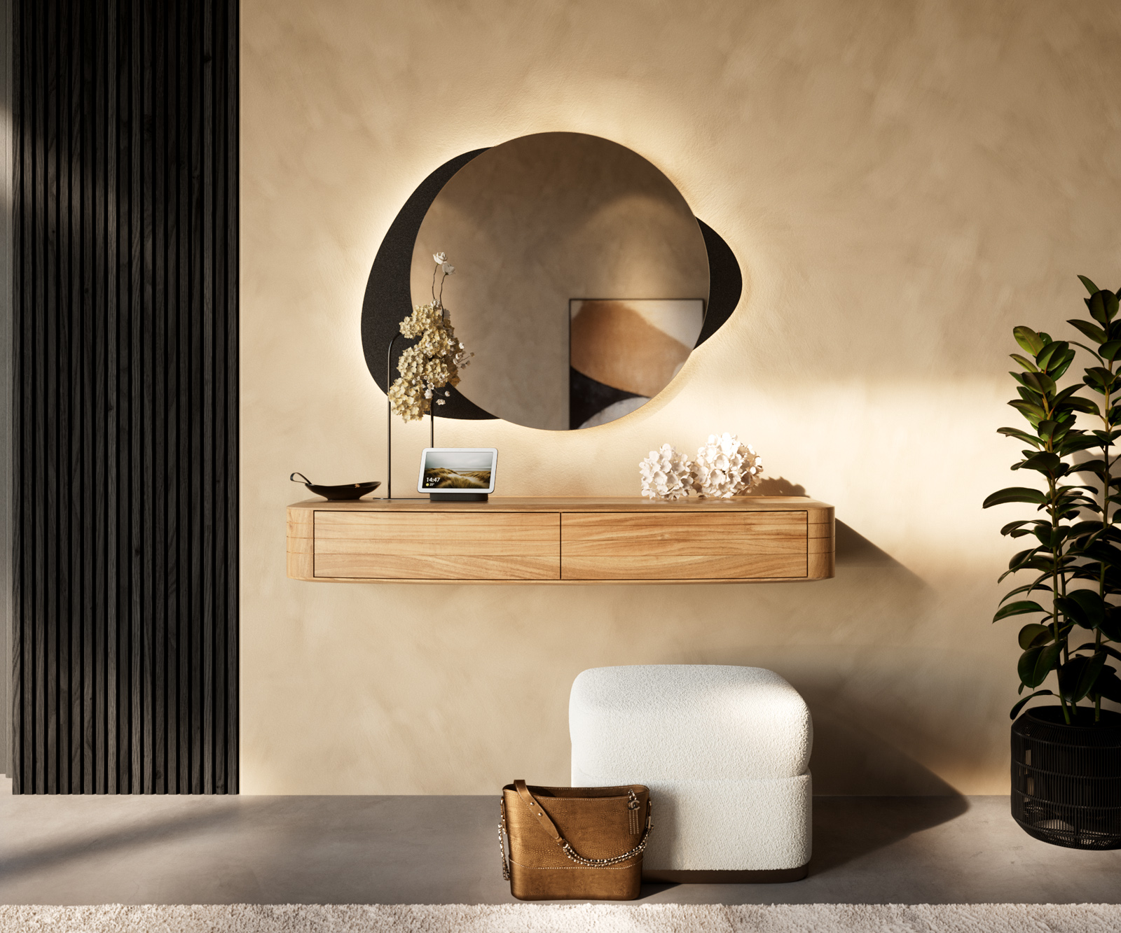 Konzolasztal Nagaru 125x40 cm akác aura 2 fiókos lebegő - Image 2