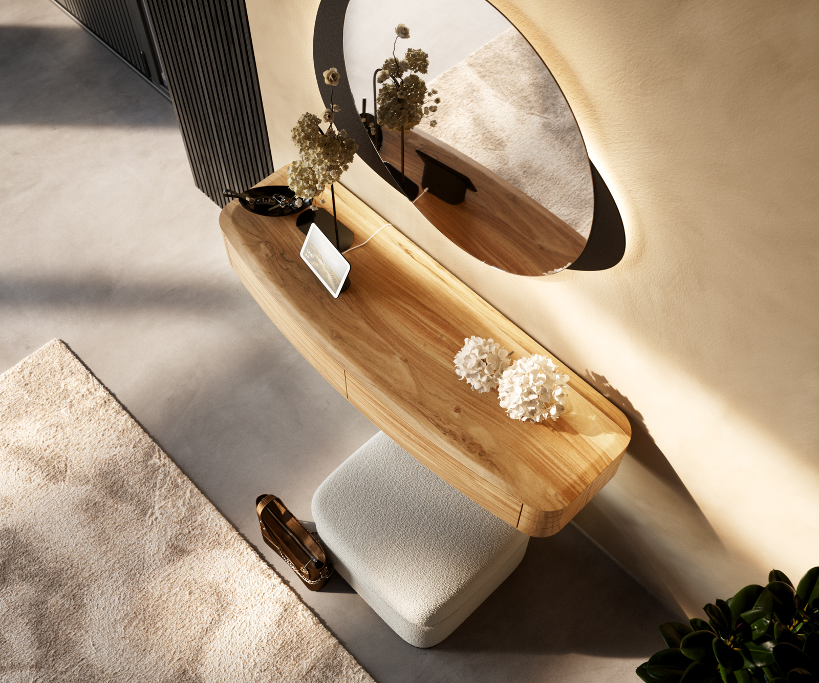 Konzolasztal Nagaru 125x40 cm akác aura 2 fiókos lebegő - Image 4