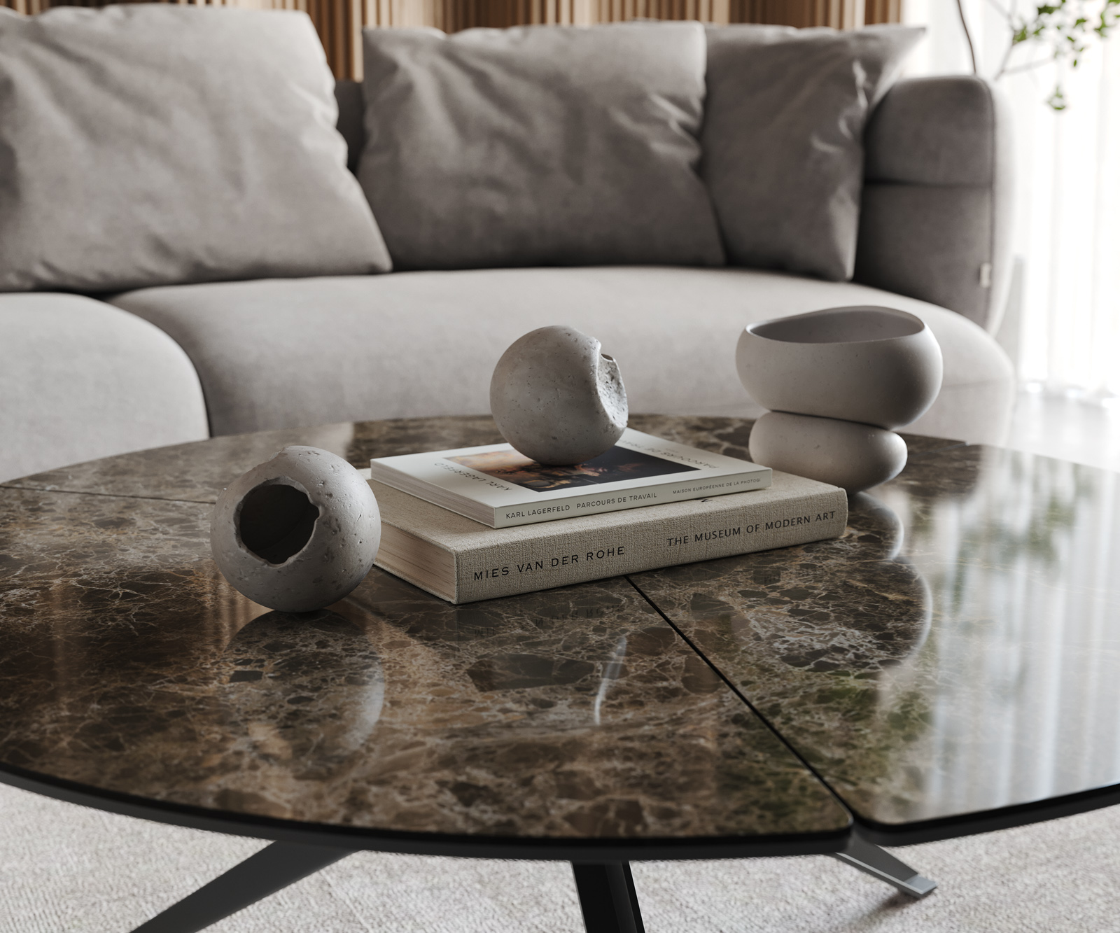 Dohányzóasztal Delron 90x90 cm kerámia Laminam®Emperador Extra Lucidato sötétbarna kereszt láb lapos fém fekete - Image 4