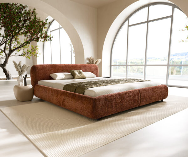 Kárpitozott ágy Shona 180x200 cm teddy szövet rozsdás