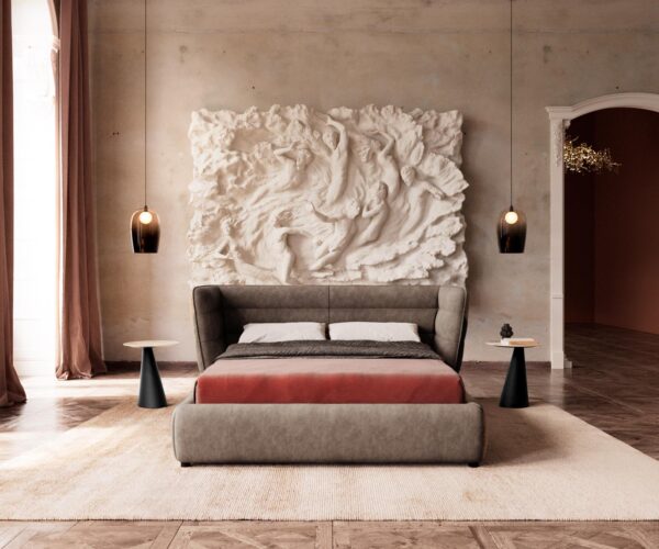 Kárpitozott ágy Simea 140x200 cm mikroszálas taupe vintage - Image 2