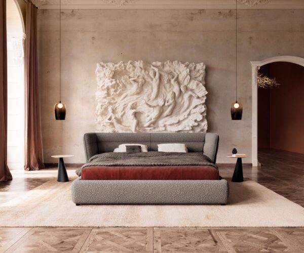 Kárpitozott ágy Simea 180x200 cm bouclé ezüstszürke - Image 2