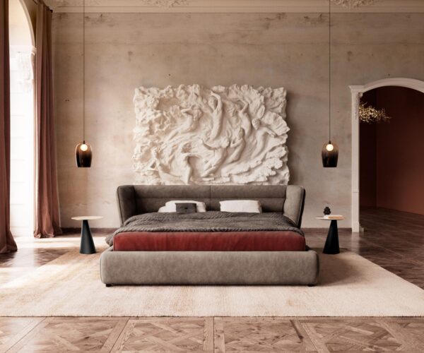 Kárpitozott ágy Simea 180x200 cm mikroszálas taupe vintage - Image 2