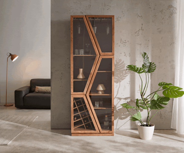 Üvegvitrin Taza 75x210 cm akác természetes 4 ajtós bárszekrény - Image 4