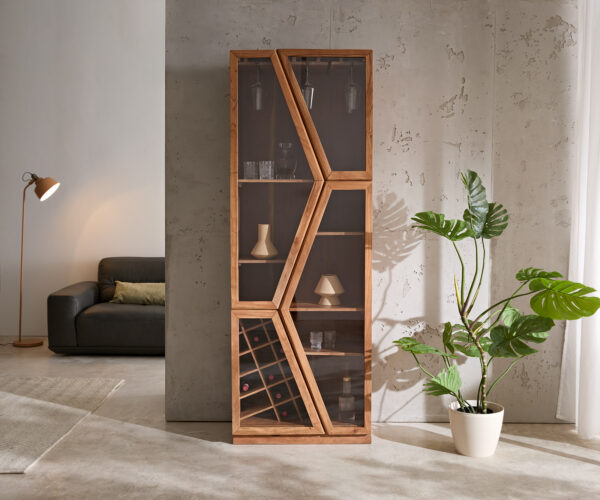 Üvegvitrin Taza 75x210 cm akác természetes 4 ajtós bárszekrény - Image 2