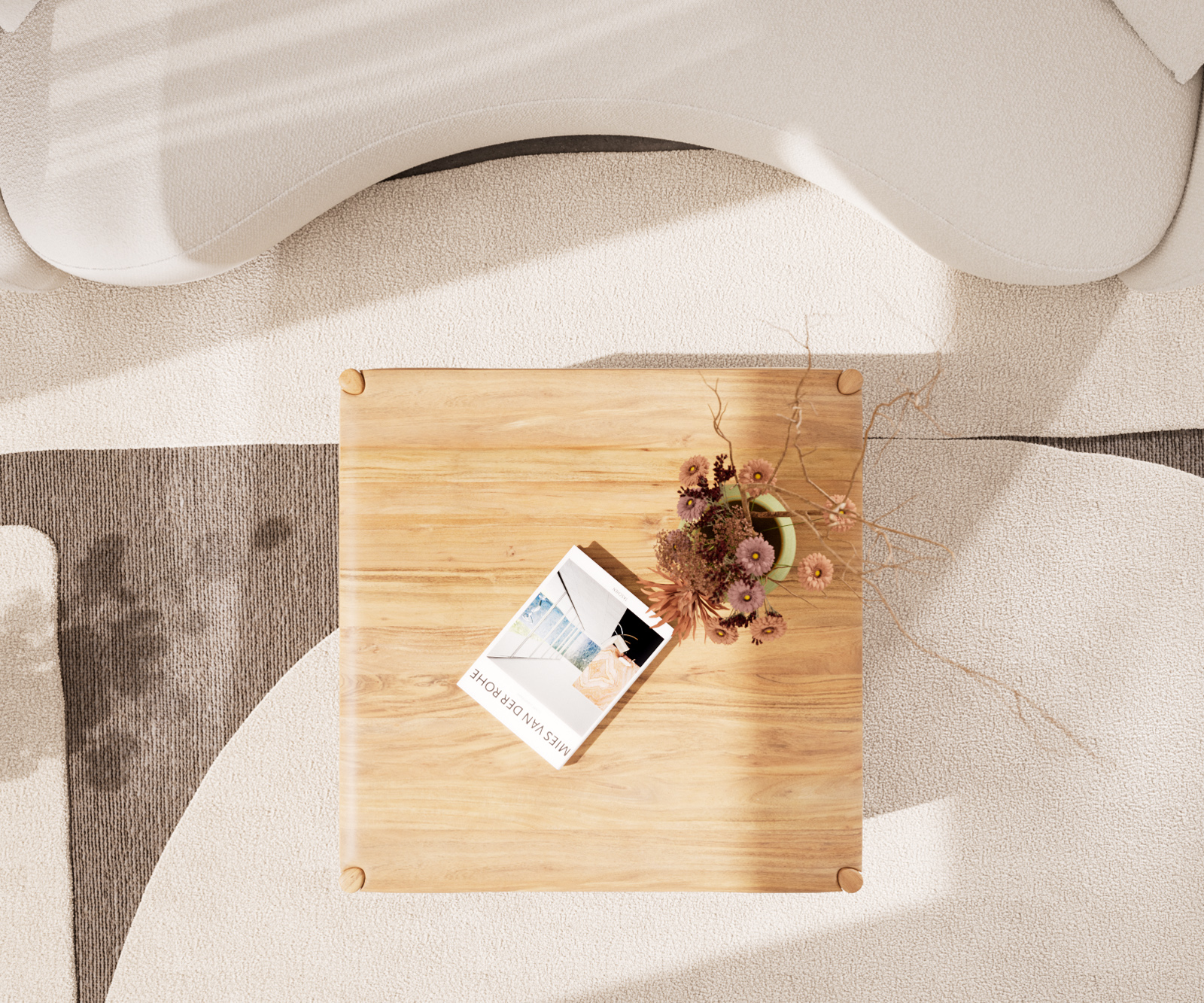 Dohányzóasztal Simcha 90x90 cm akác természetes 1 billenő ajtó - Image 4