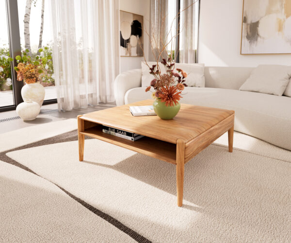 Dohányzóasztal Simcha 90x90 cm akác természetes 1 rekesz